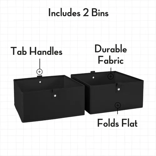 Vista 4 de RiverRidge Contenedores de almacenamiento plegables, paquete de 2 cubos negros de 5 pulgadas de alto Fabric Bins, Set of 2 Storage Cubes, Pull-tab