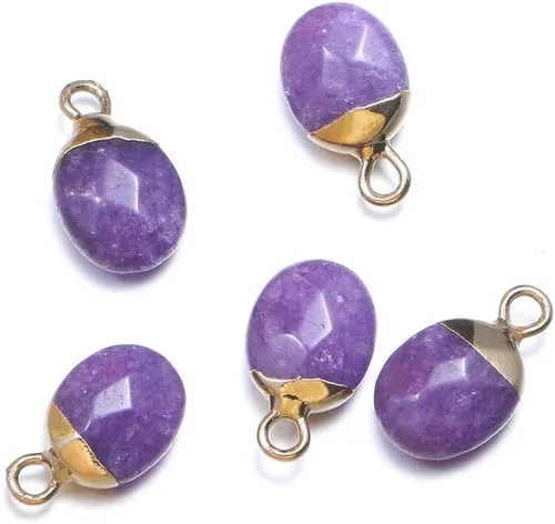Vista 3 de 10 dijes de ágata de piedra natural, forma oblata de ágata facetada, dijes de cuarzo para bricolaje para hacer collares o joyas