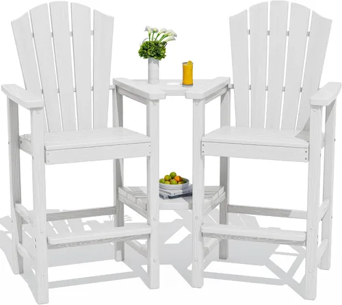 Vista 11 de KINGYES Aruba - Juego de 4 sillas Adirondack altas de HDPE con bandejas de conexión dobles, silla Adirondack de altura de barra en relieve para 2