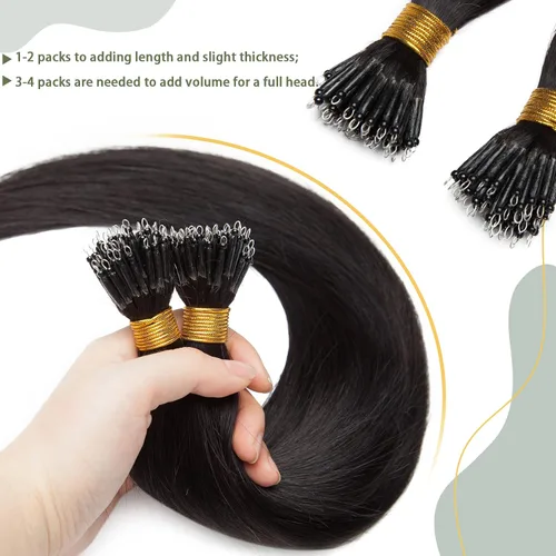 Vista 217 de SEGO Extensiones de cabello humano con micro cuentas, extensiones de cabello humano con micro bucle, lacio, natural, fusión fría, 1.76 oz/paquete