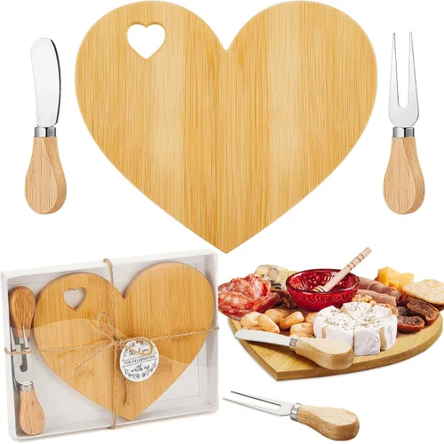 Vista 13 de Patelai 1 Juego de Tabla de Queso en Forma de Corazón para Despedida de Soltera y Baby Shower con Cuchillo, Tabla Mini de Madera para Charcutería