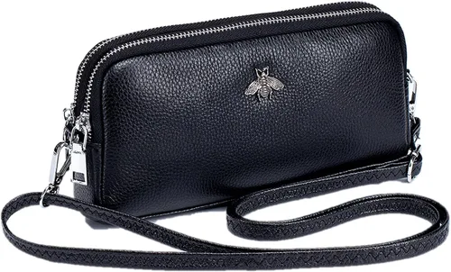 Vista 2 de Cuero genuino pantalla táctil teléfono bolso bolso bolso cartera cartera para mujeres niñas L1- Negro