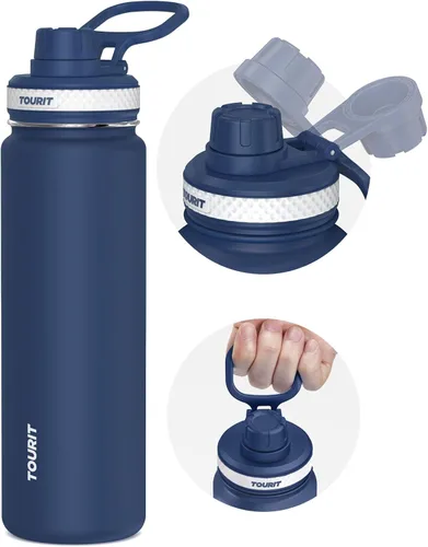 Vista 13 de TOURIT Botella de agua aislada de 24 onzas, botellas de agua de acero inoxidable con asa, botella de agua deportiva al vacío de doble pared, sin