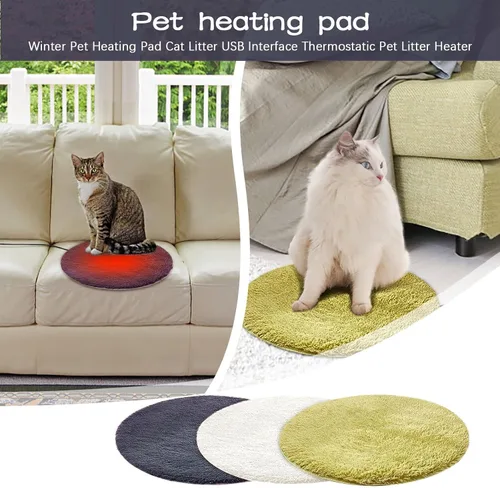 Vista 6 de Cama térmica para perros, almohadilla térmica redonda y cómoda para gatos con cable resistente a los mordiscos y funda lavable, almohadilla térmica