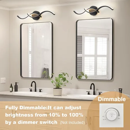 Vista 4 de EDISLIVE Lámpara LED negra de 24 pulgadas, aplique de pared moderno regulable de 15 W, accesorio lineal blanco cálido de 3000 K con pantalla de tira