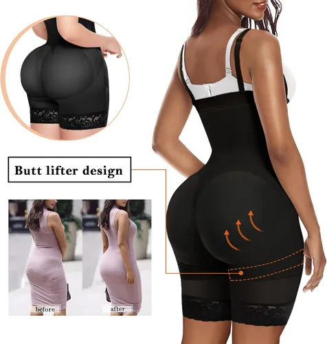 Vista 5 de YIANNA Fajas Colombianas Tummy Control Shapewear for Women Body Shaper Girdles Butt Lifter Compression Garment 1-negro (cremallera frontal)
