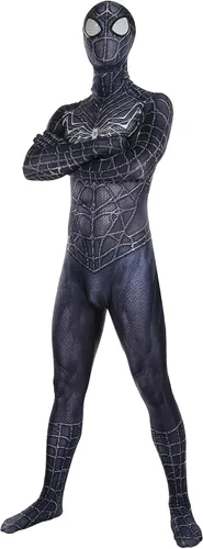 Vista 2 de JTeena Disfraz de superhéroe negro para niños y adultos, disfraz de araña de Halloween, disfraces de cosplay de Halloween