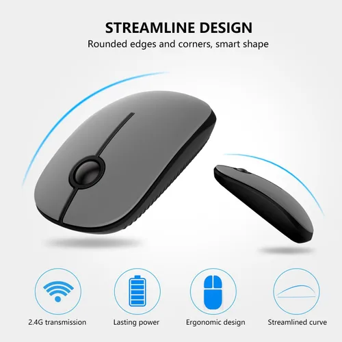 Vista 3 de VssoPlor Ratón inalámbrico, 2.4G Slim Portable Computer Ratones con Nano Receptor para Notebook, PC, Laptop, Computadora - Negro Gris + Negro Vino