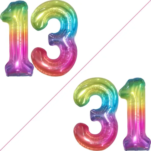 Vista 2 de KatchOn, Globo gigante arcoíris número 13 – 40 pulgadas Globos de cumpleaños 13 Decoraciones de cumpleaños 13 para niñas Globos de números