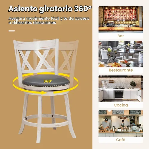 Vista 8 de GIANTEX - Juego de 2 taburetes de bar de 25.5 pulgadas, taburetes giratorios de altura de mostrador con respaldo, asiento acolchado de 20 pulgadas
