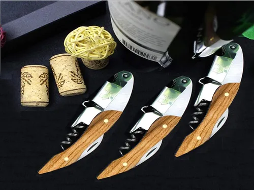 Vista 5 de Sacacorchos profesional para camareros - Juego de 3 llaves de vino para camareros, con mango largo de palisandro mango de acero inoxidable, abridor