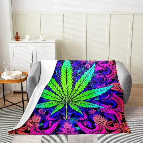 Vista 2 de Erosebridal Manta de hojas para niños, niñas y hombres, manta de forro polar colorida, manta de cama de hojas de mandala bohemio, 30 x 40 pulgadas