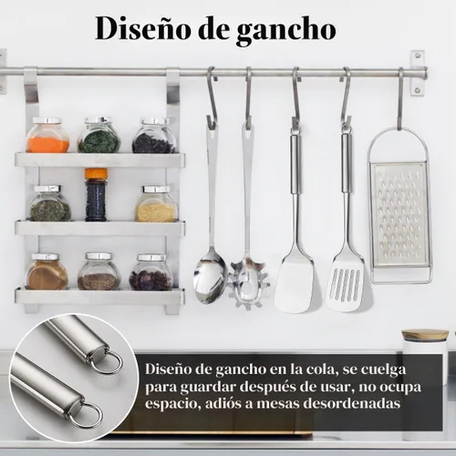 Vista 6 de Juego de espátulas de acero inoxidable, espátula ranurada plateada, espátula de cocina resistente, resistente al calor, utensilios de cocina ideales