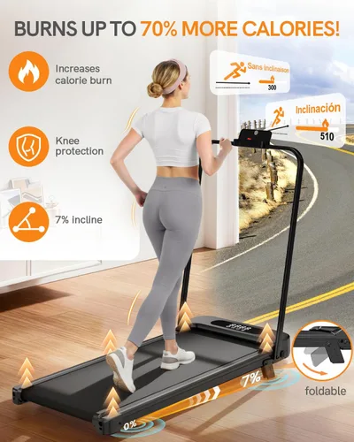 Vista 4 de Caminadora con barra de mango con 8% de inclinación, 2.5 HP silenciosa debajo del escritorio 320 libras 2 en 1 caminadoras para oficina en casa