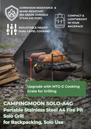 Vista 2 de Campingmoon - Parrilla de fogata para fogata de campamento con rejillas 2 rejillas de cocción