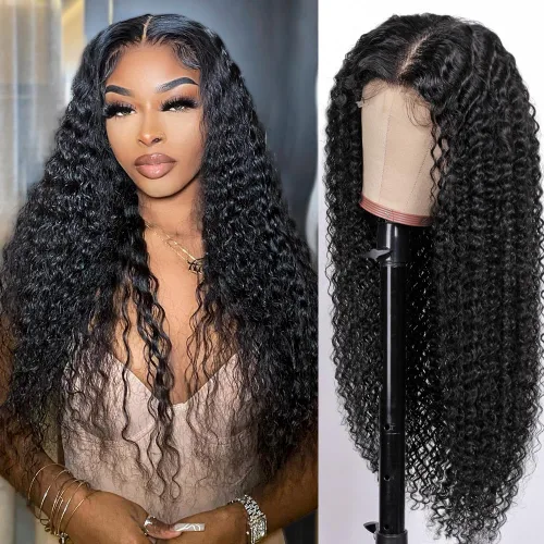 Vista 8 de Peluca Bob con Flequillo de Cabello Humano Water Wave Cierre de Encaje HD de 2x4 Pelucas Rizadas Frontales de Cabello Humano Peluca con Flequillo