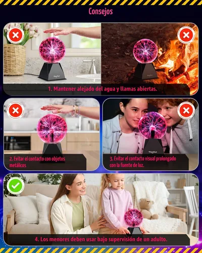 Vista 8 de Theefun Bola de Plasma: Verdadera Bola de 6 Pulgadas con Base de 3.5 Pulgadas, Globo de Plasma Regalos de Navidad Lámpara Sensible al Tacto y Sonido