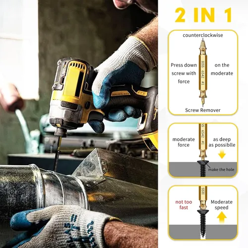 Vista 4 de Juego de 12 extractores de tornillos pelados - Juego de extractor de tornillos fácil de sacar, kit extractor de pernos Hss 6542, herramientas