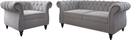 Vista 17 de QHITTY Juego de 2 piezas para sala de estar, Sofá Seccional Chesterfield Silla Contemporáneo Tapizado de Terciopelo Loveseat Juego de Sofás
