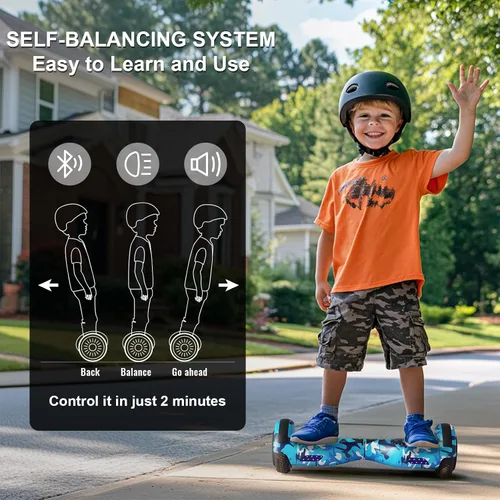Vista 3 de Kids Scooter with Bluetooth Speaker & Corlorful LED Lights, Dual 250W Motor 7.5 Mph Speed, Gifts for All Ages Blanco