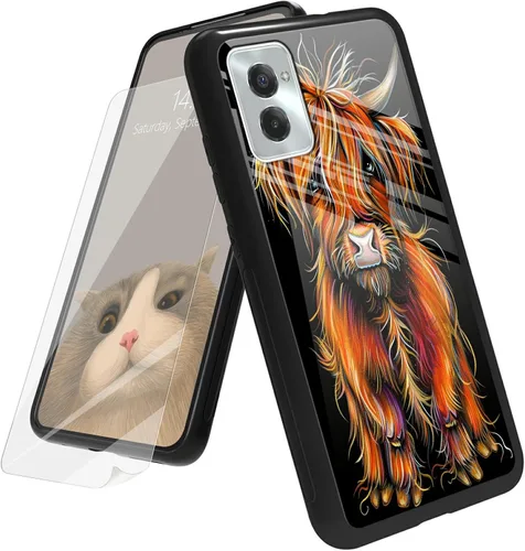Vista 64 de Funda para Motorola Moto G Play 4G 2024 con protector de pantalla, parte trasera de vidrio templado + funda de silicona suave TPU absorción