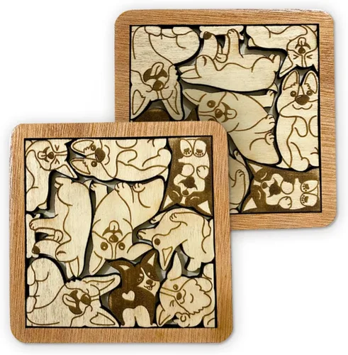 Vista 19 de Posavasos de Rompecabezas de Madera con Perro American Pit Bull Terrier - Regalo Único para Amantes de Perros Pitbull, Posavasos de Rompecabezas