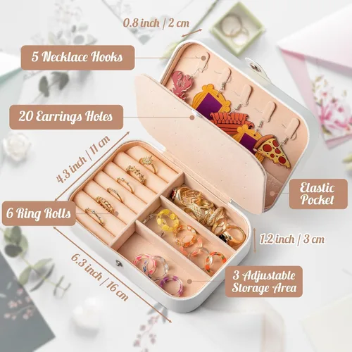 Vista 3 de MRS - Joyero de viaje para novia, organizador de joyas pequeño, portátil, de piel sintética, accesorios de viaje para mujeres y niñas, regalos