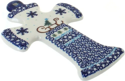 Vista 10 de Cerámica polaca de rosa azul - Cruz de Alyssa amarilla - 7" x 4.5" - Cruz de pared de cerámica polaca pintada a mano