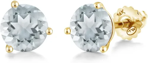 Vista 49 de Gem Stone King Aretes de Martini de oro amarillo de 14 quilates Aretes de tuerca de 3 puntas para mujeres y hombres Redondos de 0.236 pulgadas