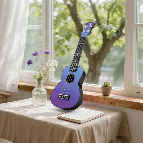 Vista 8 de Ukelele Soprano MUSTAR, Ukelele de Tilo de 21 Pulgadas para Principiantes, Kit de Ukeleles con Bolsa de Concierto, Correa, Púas, Paño, Adhesivo Azul