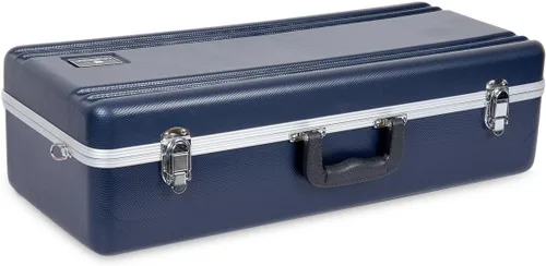 Vista 3 de Crossrock Funda para saxofón alto de ABS – Textura de diamante azul rectangular, interior de terciopelo azul profundo, cerradura de seguridad