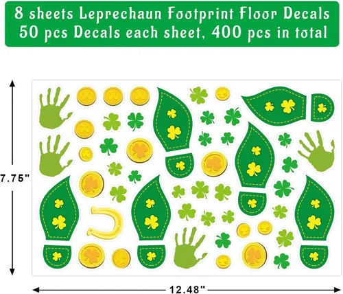 Vista 2 de Calcomanías de huellas de duende, 400 unidades, calcomanías de suelo del día de San Patricio para decoración de fiesta en el hogar, trébol fácil