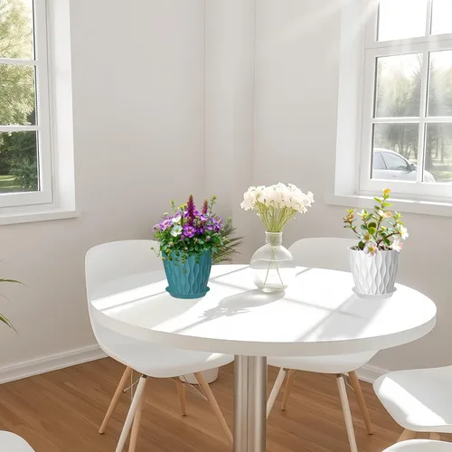 Vista 4 de Paquete de 6 macetas de 7 pulgadas con drenaje y platillos, macetas de plástico multicolor para plantas de interior y exterior, macetas apilables
