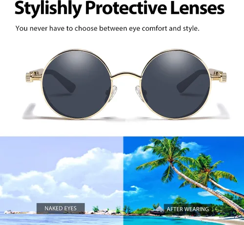 Vista 6 de Technigadgets Jacob Steampunk Sunglasses Retro Round Gothic Metal Frame UV Protection Circle Shades For Men Women