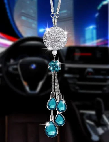 Vista 8 de Bling - Accesorios para autos, para mujeres y hombres, decoración colgante de cristal para espejo retrovisor, bola de cristal, cristal de buena