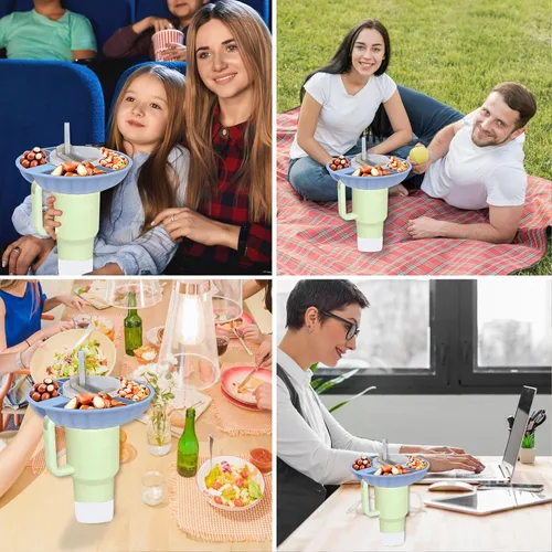 Vista 6 de Tazón de aperitivos para Stanley Cup, bandeja de aperitivos de silicona con tapa compatible con Stanley Cup de 30 oz, anillo de aperitivos