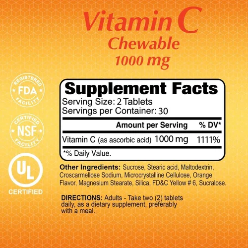 Vista 4 de ALFA VITAMINS Vitamina C masticables contiene 1000 mg - Tabletas fáciles de masticar - Super antioxidante - Refuerzo inmunológico - 60 tabletas