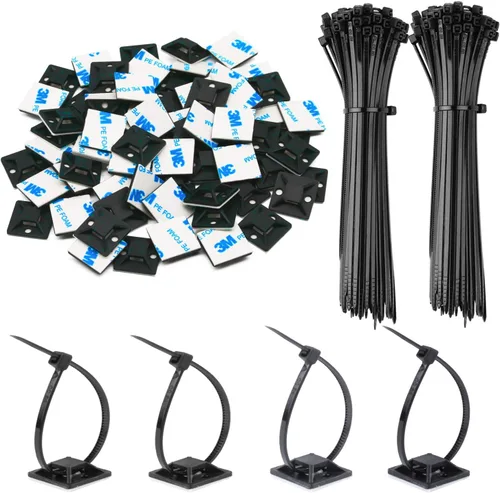 Vista 8 de Paquete de 30 unidades de bridas de 2 pulgadas con soporte adhesivo autoadhesivo, soportes de base para bridas de cable con clips de alambre