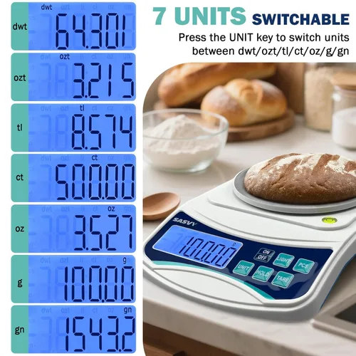 Vista 3 de Balanza Digital de Laboratorio 1000g x 0.01g, Balanza Analítica Electrónica de Precisión para Laboratorio, Joyería, Cocina, Incluye Peso de 100g y 2