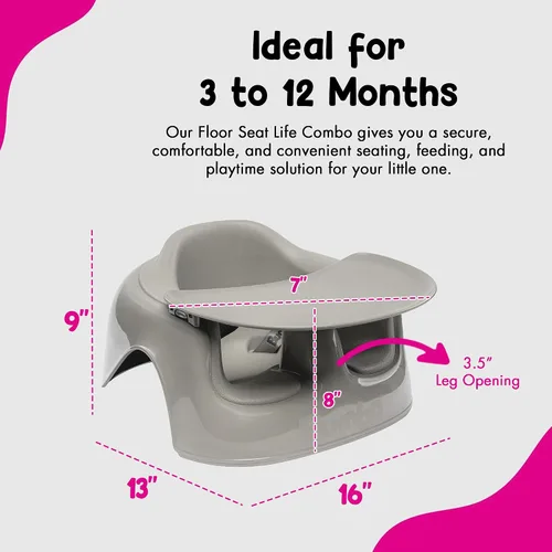 Vista 3 de Bumbo Asiento de piso de plástico Lite y bandeja combo, 3 a 12 meses Breige