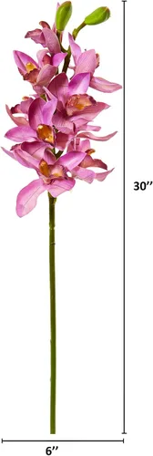 Vista 2 de Nearly Natural Orquídea Cymbidium artificial (juego de 6) flores de seda, malva de 30 pulgadas