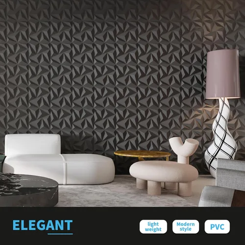 Vista 6 de Art3d - Paneles de pared 3D de 20 piezas, 11.8" x 11.8" (1.77 m²) Paneles de pared de PVC, decoración de pared adhesiva para sala de estar, Negro