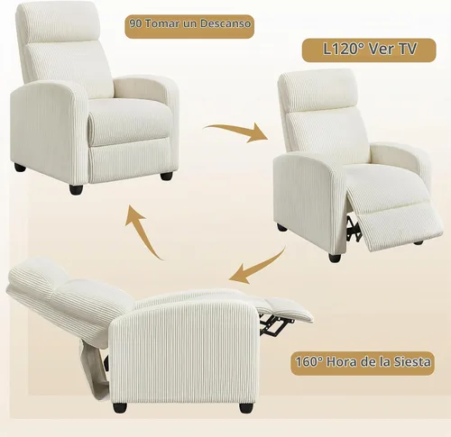 Vista 4 de Yaheetech Silla reclinable de pana con pushback de 2 asientos, silla de sala de estar con cojín de asiento grueso y respaldo, silla reclinable