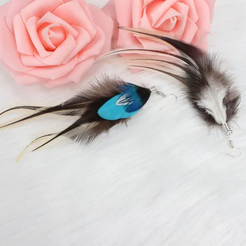 Vista 7 de Native Feather - Aretes colgantes para mujer, diseño bohemio de pavo real largo