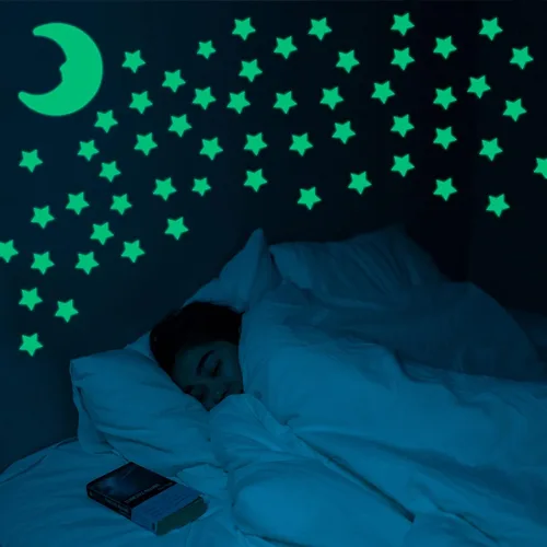 Vista 6 de Calcomanías de estrellas que brillan en la oscuridad, 201 calcomanías luminosas de pared de plástico 3D grandes para niños, verde