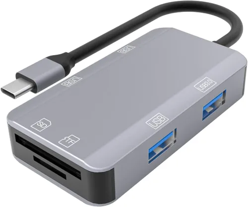 Vista 5 de Adaptador USB C a USB 3.2 Gen1 6 en 1 Hub3.0 SD Adaptador de tarjeta Micro SD para iPad mini/MacBook Air/Google Pixel PC y convertidor de teléfono