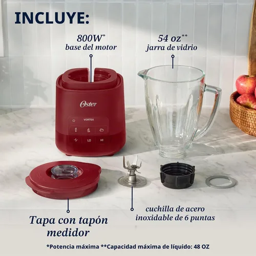 Vista 8 de Oster Vortex - Licuadora de vidrio, cuchillas reversibles de acero, 800 Garnet Red
