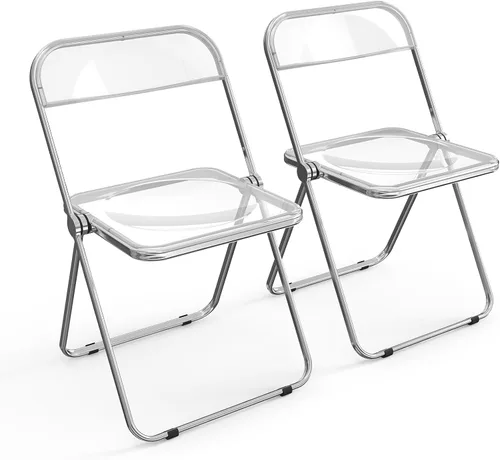 Vista 10 de VINGLI Paquete de 2 sillas plegables de acrílico, silla transparente plegable y apilable, panel de plástico y marco cromado de metal, capacidad