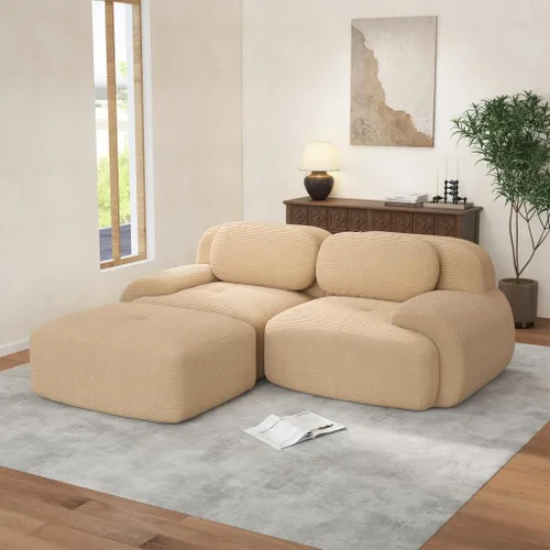 Vista 97 de Sofá moderno de pana en forma de nube de 116 pulgadas con otomana, sofás seccionales modulares grandes sin armazón en forma de L para sala de estar