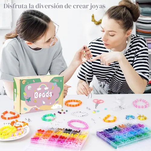 Vista 7 de QUEFE Juego de pulseras de cuentas de poni, 1900 unidades, 48 colores, kit de pulsera de amistad con cuentas Kandi de arco iris, cuentas de letras